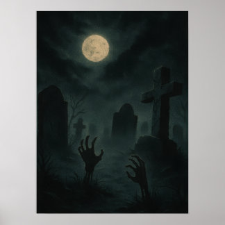 Eerie Zombie Graveyard Poster