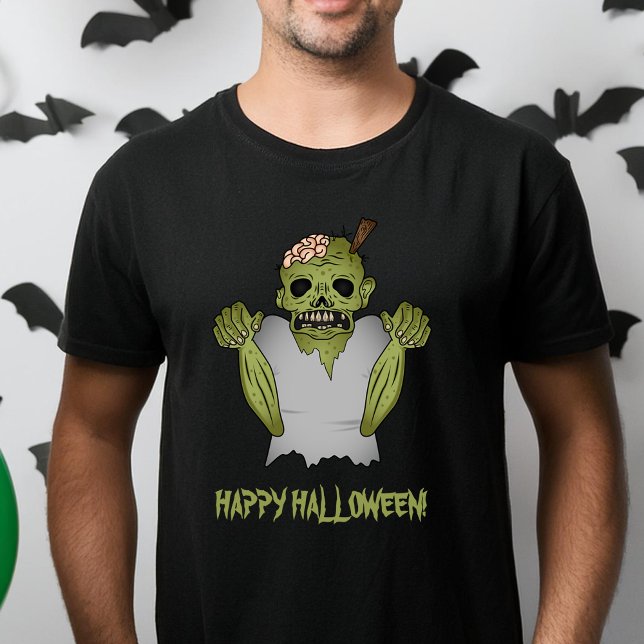 Eerie Zombie Grönt Odöda Halloween Ghoul T Shirt (Please note: This image is a digital mockup.)