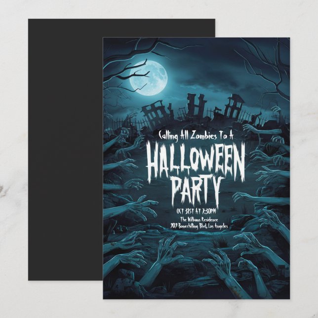 Eerie Zombie Halloween fest Inbjudningar (Fram/baksida)