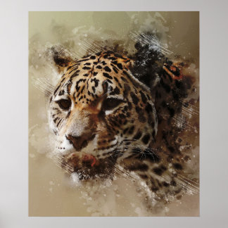 Eestesisk pantercheetah ansikte, vattenfärgsmålnin poster