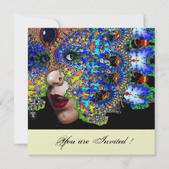 EFEMER Mardi Gras maskeradbal vit is Inbjudningar (Framsida)