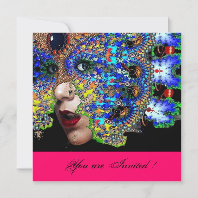 EFEMERMT Mardi Gras Maskeradbal,fuchsia svart Inbjudningar (Framsida)