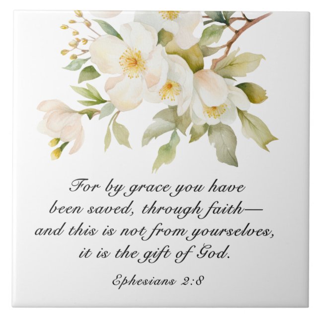 Efesierna 2:8 Med Grace har du sparat Bible Kakelplatta (Framsidan)
