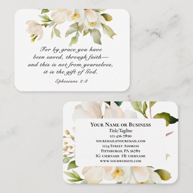 Efesierna 2:8 Med Grace har du sparat Bible Visitkort (Fram/baksida)