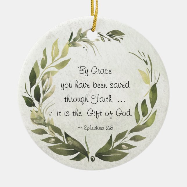 Efesierna 2:8 Med Grace har du sparat Julgransprydnad Keramik (Framsidan)