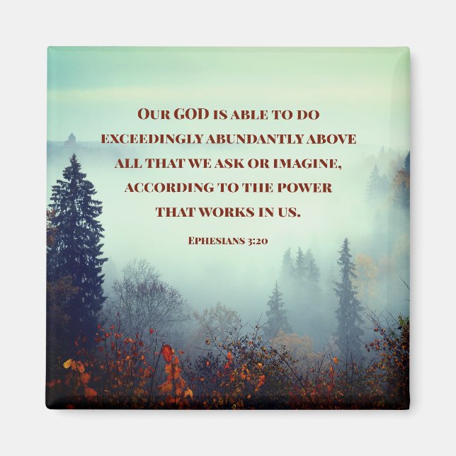 Efesierna 3:20 Vår GOD kan... Fall Forest Magnet (Framsidan)