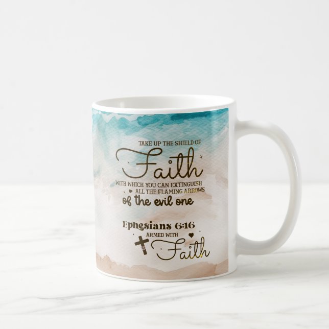 Efesierna 6:16 Ta upp skölden för troende Bibel Kaffemugg (Höger)