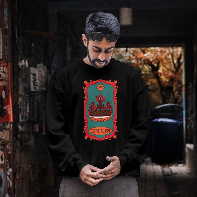 Eff Capitalism Burn It Tarot Card Tower Symbol Lång Ärmad Tröja (Skapare uppladdad)