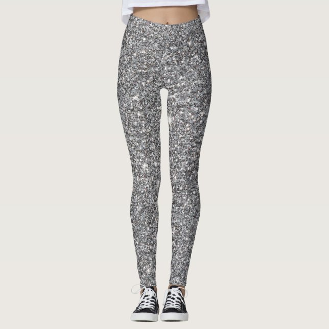 Effekt av kvinnlig baljväxt i silver Glitter Leggings (Framsida)