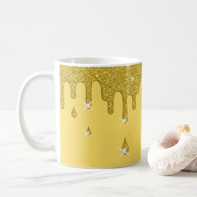 Effekt och miniatyrdiagram för Guld Glitter Kaffemugg (Med munk)