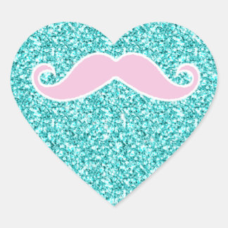 EFFEKTEN AV GIRLY ROSA MUSTACHE ONTEAL GLITTER HJÄRTFORMAT KLISTERMÄRKE