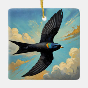 Effektiv Wanderer: Colorful Swift Bird Portait Julgransprydnad Keramik