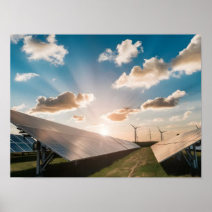 Effektiva solpaneler med Blå himmel-bakgrund Poster