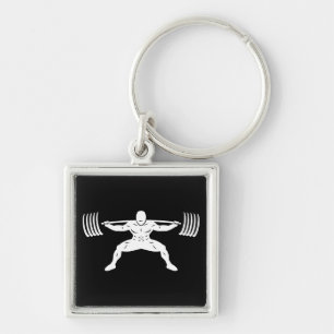 "EFFEKTLIFTING" Sumo Power Squat-illustration Fyrkantig Silverfärgad Nyckelring