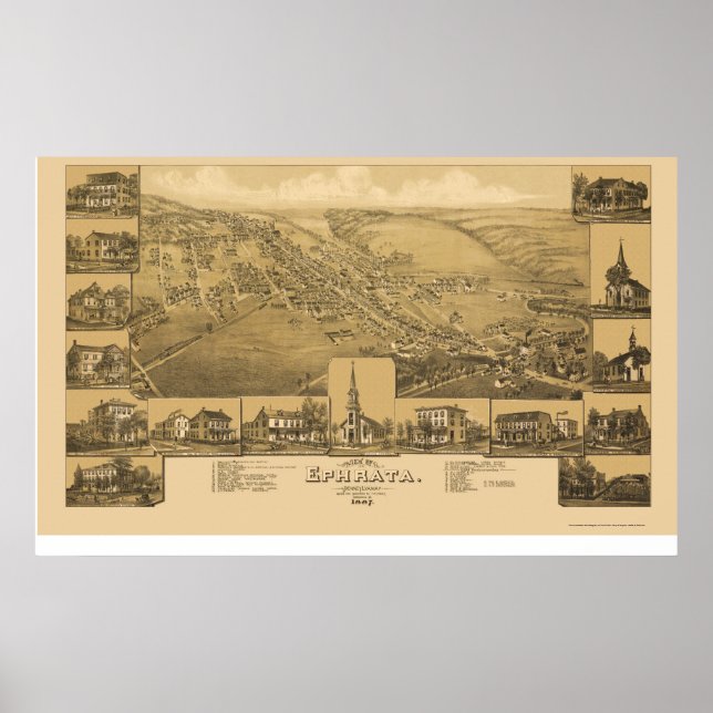 Efrata, PA Panoramic Karta - 1887 Poster (Framsidan)