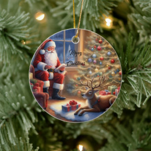 Efter arbete - Jultomten och hans renar Julgransprydnad Keramik