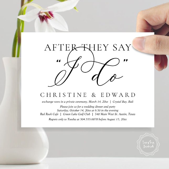 Efter att de säger att jag gör det, Bröllop Elopem Inbjudningar (After They Say I Do, Wedding Elopement Dinner Invitation Card, PDF, Romantic, in Black and White)