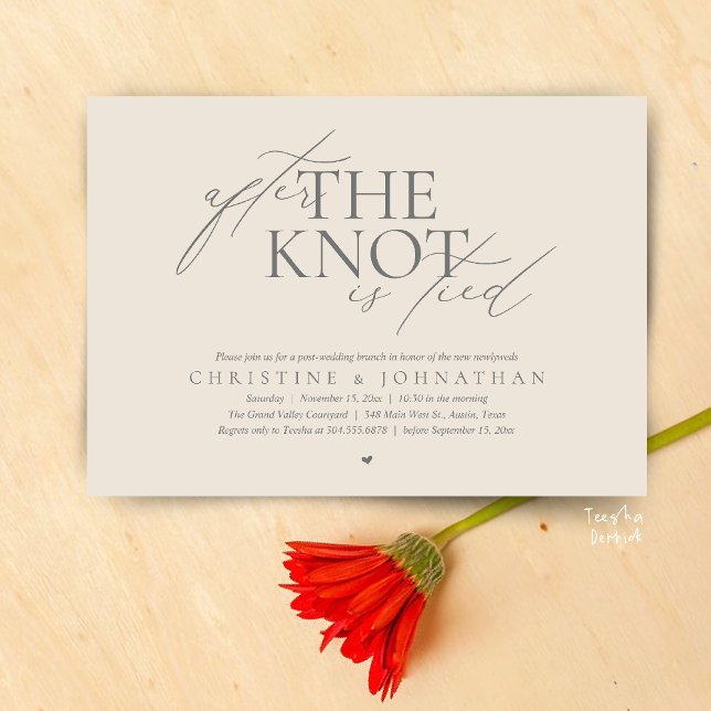 Efter att knuten bundits, Brunch efter vigseln för Inbjudningar (After The Knot Tied, Post Wedding Elopement Brunch Invitation card contemporary clean cream grey)