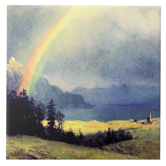 Efter badet, målning av Albert Bierstadt Kakelplatta (Framsidan)