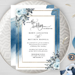 Efter Bröllop, Blommigten Blå vattenfärg Inbjudningar