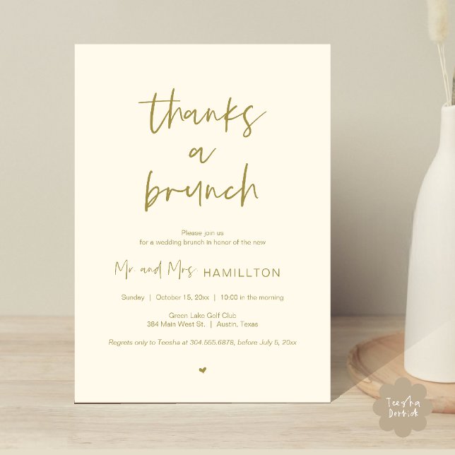 Efter bröllop Brunch, tack för en inbjudan till Br (Post wedding Brunch, Thanks a Brunch Invitation card PDF in yellow gold)