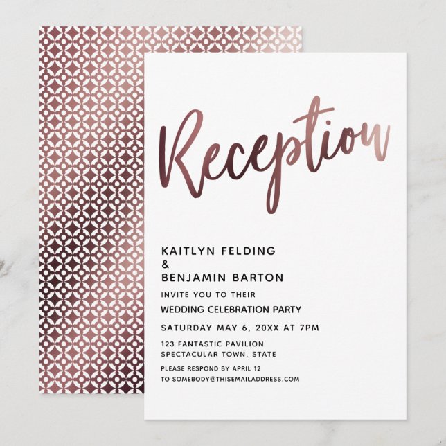 Efter Bröllop Rosa Guld Typografi Mottagning Inbjudningar (Fram/baksida)