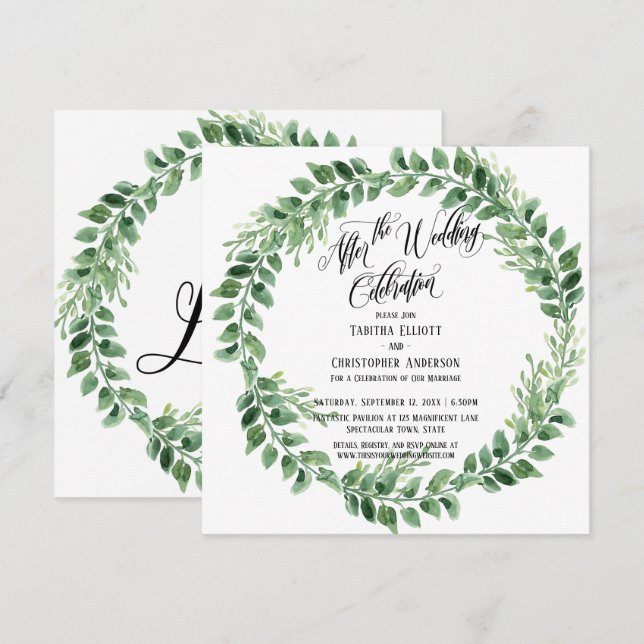 Efter bröllopsfirandet Grön Mottagning- Endast Inbjudningar (Fram/baksida)