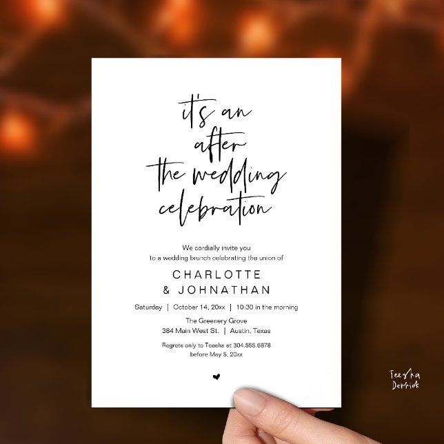 Efter bröllopsfirandet, modern brunch inbjudningar (it's an after the wedding celebration, modern brunch invitation card in black and white)