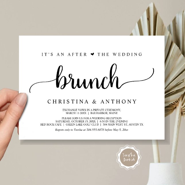 Efter Brunch i Bröllop: Rustic Elopement Inbjudningar (After The Wedding Brunch, Elopement Invitation Card, Rustic Script in Black and White.)