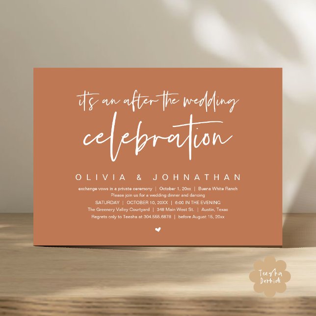 Efter den moderna middagen Bröllop Party vid Firan Inbjudningar (It's an after The Wedding Celebration Modern Dinner Lunch Brunch Party Invites Card Copper Brown)