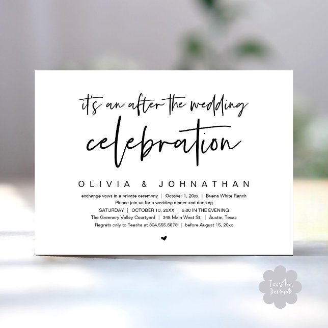 Efter den moderna middagen Bröllop Party vid Firan Inbjudningar (It's an after The Wedding Celebration Modern Dinner Lunch Brunch Party Invites Card White Black)