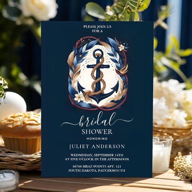 Efter Knot Boat Frakt Navy Blue Nautical Möhippa Inbjudningar (Skapare uppladdad)