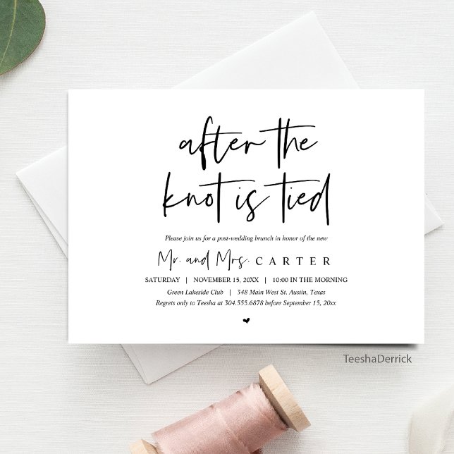 Efter knuten, efter bröllop Brunch Inbjudningar (After The Knot Is Tied, Post Wedding Elopement Brunch or Dinner Party Celebration Invitation Cards)