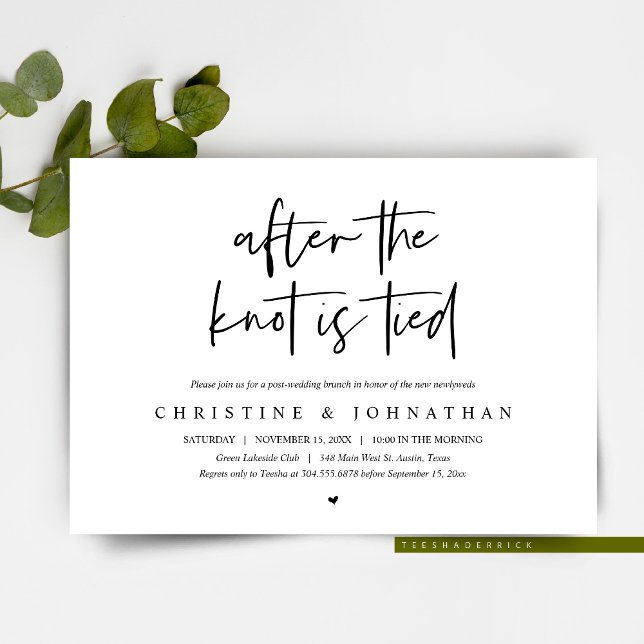 Efter knuten inbjudan efter bröllop till Brunch (After the knot is tied, Post Wedding Brunch, Dinner Party Dancing, Elopement Invitation Card)