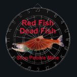 Efter lax - stoppa odlingsminuter darttavla<br><div class="desc">När laxen är borta, vad ska vi äta? En bild av en Sockeye-lax i dess röda lekfas och texten "Red Fish" "Dead Fish" "Stop Pebble Mine". Jag kommer att donera en rejäl del av intäkterna från försäljningen av denna produkt till organisationer som bekämpar Pebble Mine. Ju fler artiklar som såldes...</div>