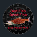 Efter lax - stoppa odlingsminuter darttavla<br><div class="desc">När laxen är borta, vad ska vi äta? En bild av en Sockeye-lax i dess röda lekfas och texten "Red Fish" "Dead Fish" "Stop Pebble Mine". Jag kommer att donera en rejäl del av intäkterna från försäljningen av denna produkt till organisationer som bekämpar Pebble Mine. Ju fler artiklar som såldes...</div>
