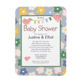 Efter Mail Flowers och Birds Girls Baby Shower Magnet