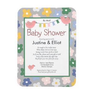 Efter Mail Flowers och Birds Girls Baby Shower Magnet