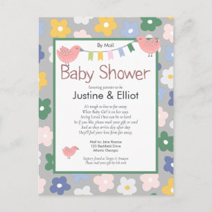 Efter Mail Flowers och Birds Girls Baby Shower Vykort