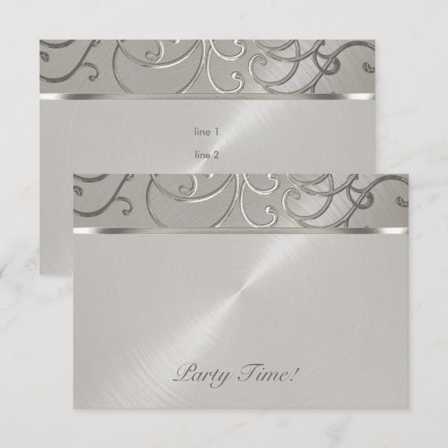 Efter Party Elegant, alla Silver-filigree-snurrar Inbjudningar (Fram/baksida)