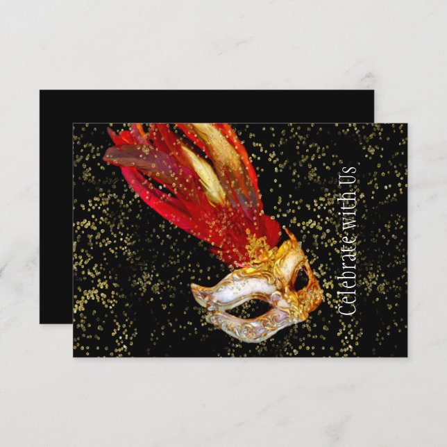 Efter Party MasqueraBlack Red Guld Inbjudningar (Fram/baksida)