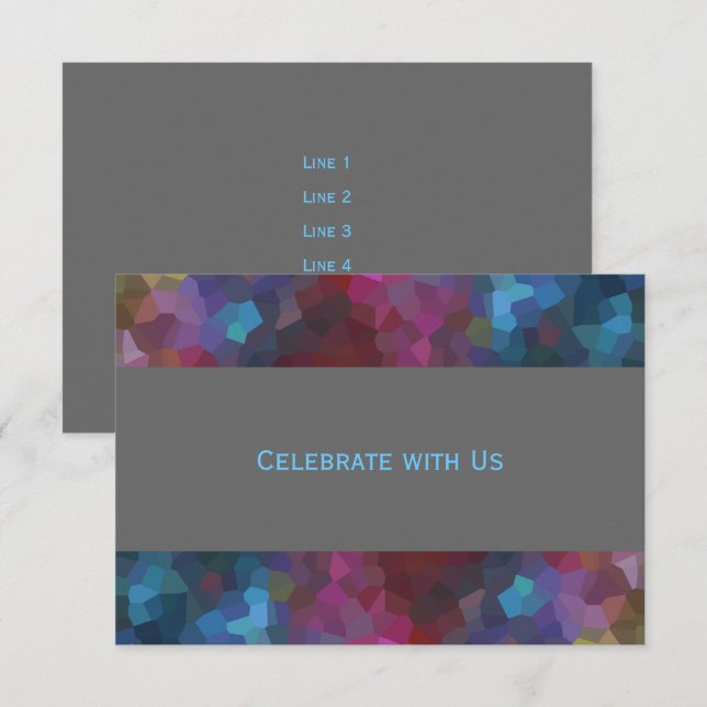 Efter Party Red Lila Blue Grått Abstract Design Inbjudningar (Fram/baksida)