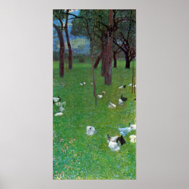 Efter regnet, Garden Chickens av Gustav Klimt Poster (Framsidan)
