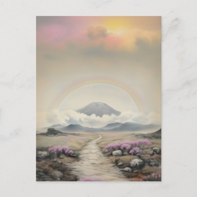 Efter regnet (japansk vattenfärgslandskapskonst) vykort (Framsida)