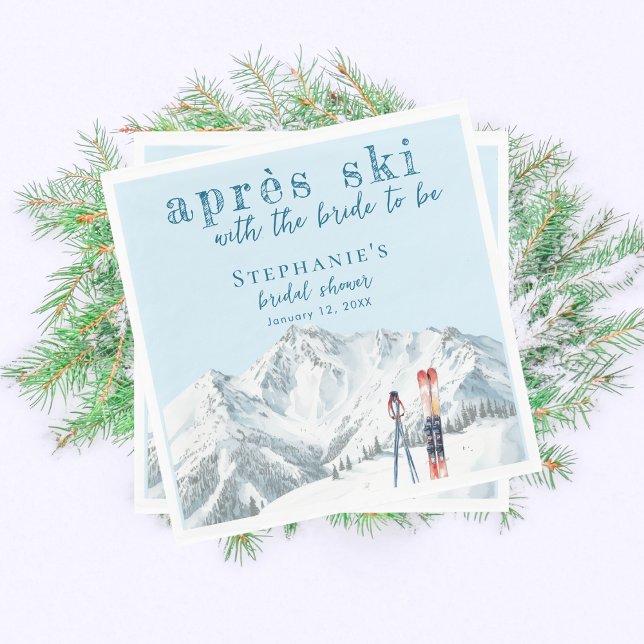 Efter skidåkning Vinter Berg Akvarell Bröllopsdusc Pappersservett (Skapare uppladdad)