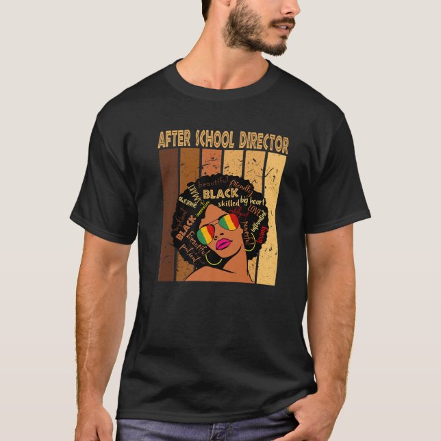 Efter skoldirektör Afro African Women Black T Shirt (Framsida)
