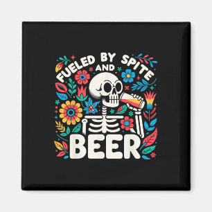 Efter spite och Beer Halloween Skeleton Blommigt Magnet
