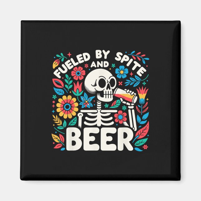 Efter spite och Beer Halloween Skeleton Blommigt Magnet (Framsidan)
