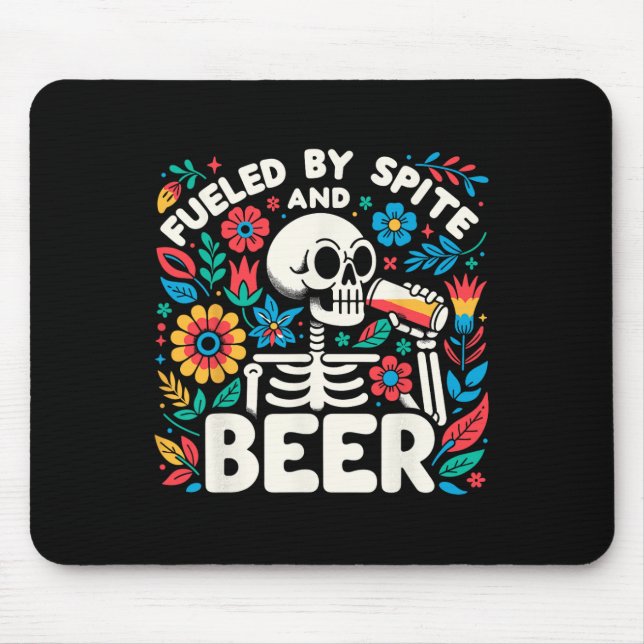 Efter spite och Beer Halloween Skeleton Blommigt Musmatta (Framsidan)