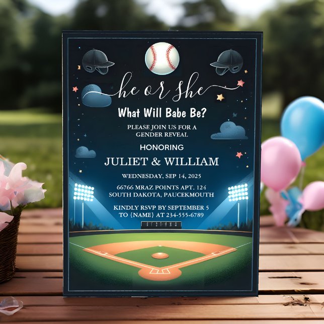 Efter Team Boll Game Pitch Roligt Baseball Gender  Inbjudningar (Skapare uppladdad)